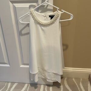 Aqua white XS top with Pearl Beading detail